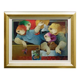 Sunol Alvar "Interior Amb Repos" Original Oil on Board With Custom Framed For Sale