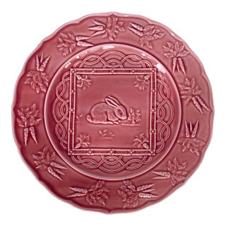 Vintage Portuguese 'Bordallo Pinheiro' Majolica Glazed Ceramic Rabbit, Bunny, Easter Springtime Plate For Sale