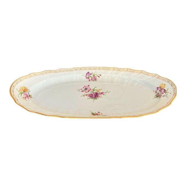 19th C. KPM Berlin Neuosier 25" Porcelain Floral Oval Serving Master Platter For Sale