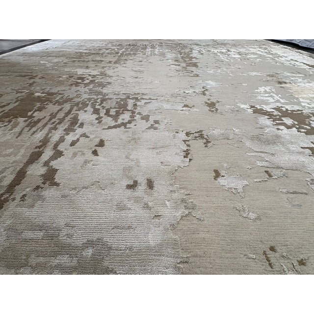 Rh Restoration Hardware Riva Hand-Knotted Rug — 9' × 12' Dove/Wheat | Wool & Viscose Blend For Sale - Image 11 of 18