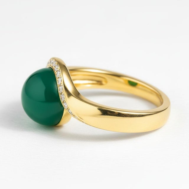 Green Onyx Wave Ring with Topazes. Green Onyx and Topaz Wave Ring. Green Onyx and Topaz Ring with Wave Motif. Graceful and...