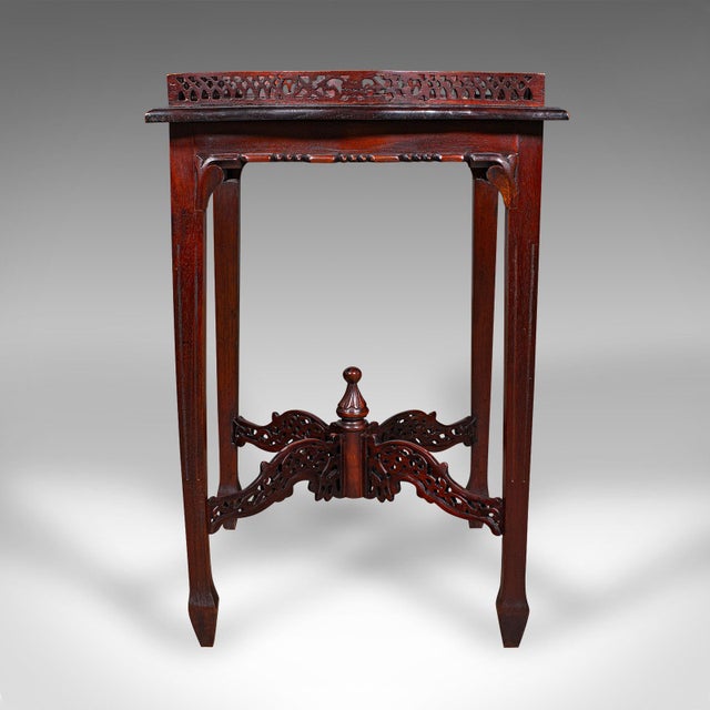 Vintage Silver Display Table, Oriental Mahogany, Side, Lamp, Chippendale Revival For Sale - Image 4 of 9