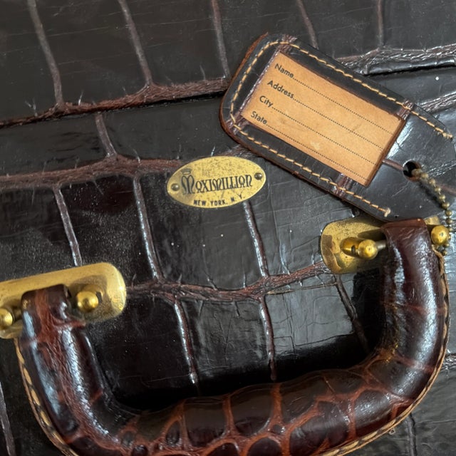 1940s Maximillian Square Leather Faux Crocodile Suitcase as End Table For Sale - Image 12 of 12