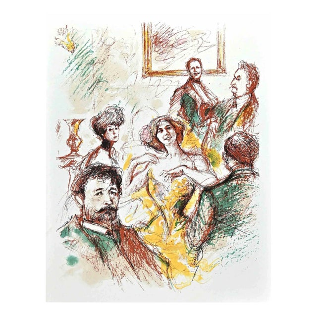 Jacques Pecnard, Conversation, Lithograph, Mid-20th Century For Sale