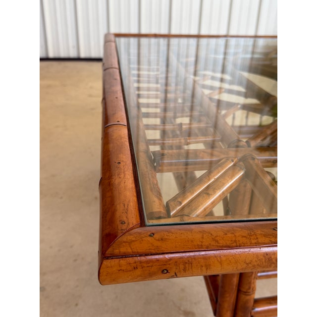 Brown Restored Mid-Century Brighton Pavilion Style Scorched Bamboo 42" Coffee Table For Sale - Image 8 of 12