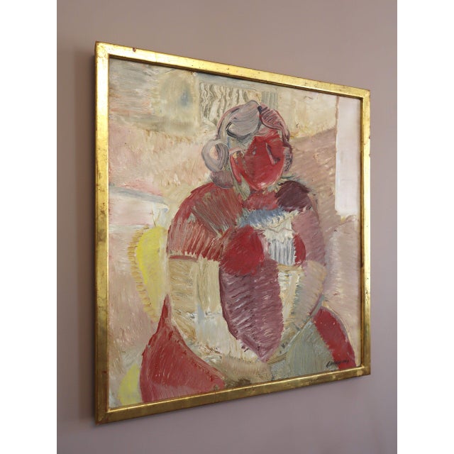 Mid-Century Modern 'Portrait in Crimson' Original Abstract Figurative Oil Painting by Swedish Artist Gunnar Johnsson (1917–2007), Framed For Sale - Image 4 of 14