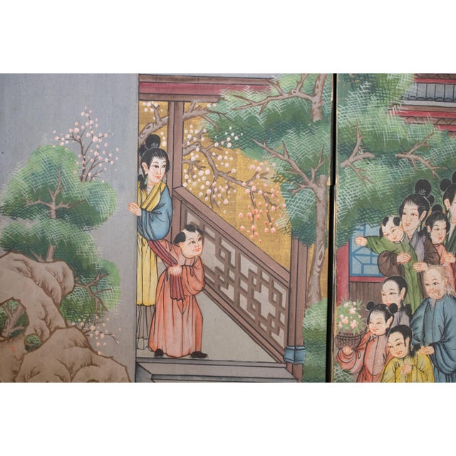 1960s C. 1940s Vintage Chinese Painted Folding Screen "Flying Kites" For Sale - Image 5 of 16