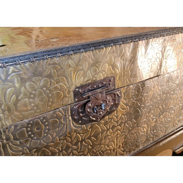 1960s 1960s Vintage Brass Covered Storage Chest For Sale - Image 5 of 6