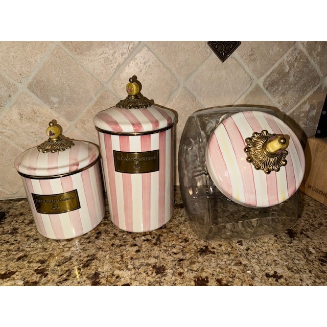 Mackenzie Childs Bathing Hut Set of Three Set includes: Cookie Jar Canister 5" H not including lid Large Canister 7" H not...