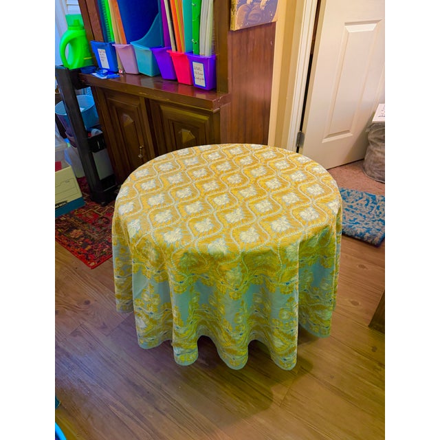 Mid 20th Century Round Ghabani Embroidered Tablecloth. For Sale In Los Angeles - Image 6 of 6