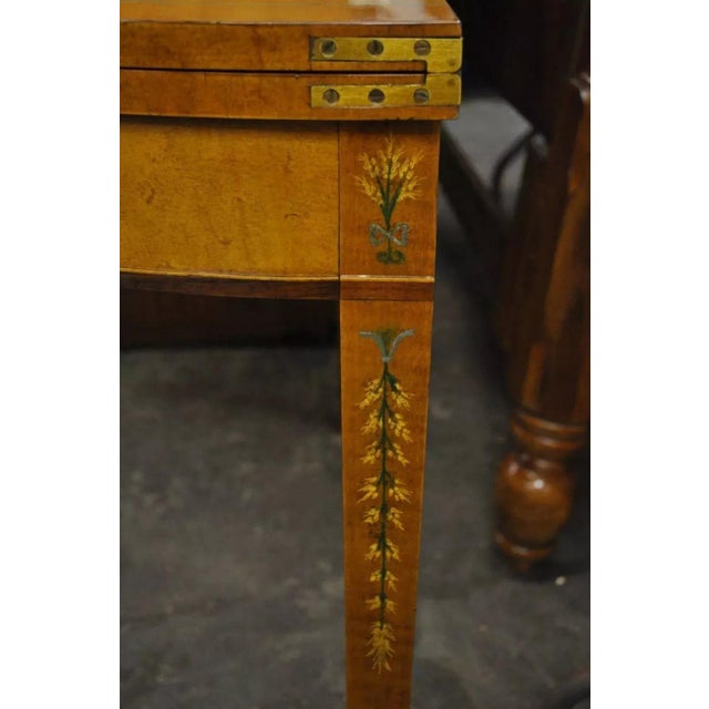 English Adams Style Hand Painted Leather Flip Top Demilune Console Game Table For Sale - Image 10 of 10