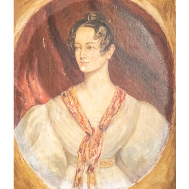 We are selling this great Folk Art style portrait painting of a lady. This painting is 20th century but is done in the...