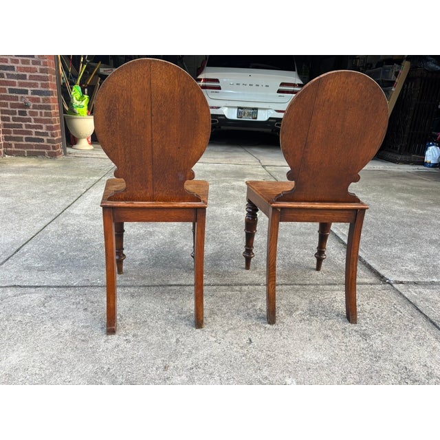 Auburn Pair of Early 19th Century English Regency Oak Hall Chairs With Carved Backs For Sale - Image 8 of 18