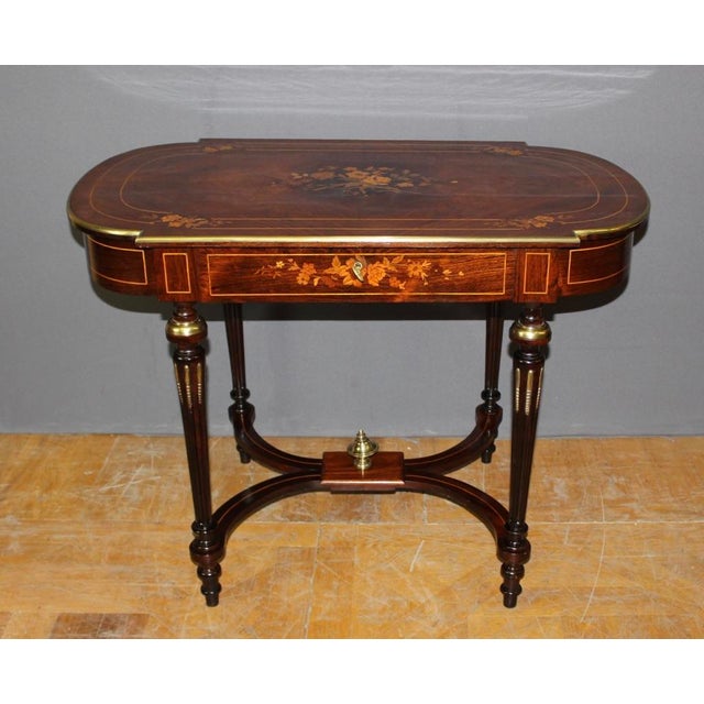 Louis XVI Style Table in Marquetry with Flower Flowers, 1890s For Sale - Image 16 of 16