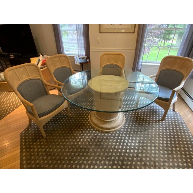Late 20th Century 20th Century Glass Top Dining Table and Four Arm Chairs For Sale - Image 5 of 12
