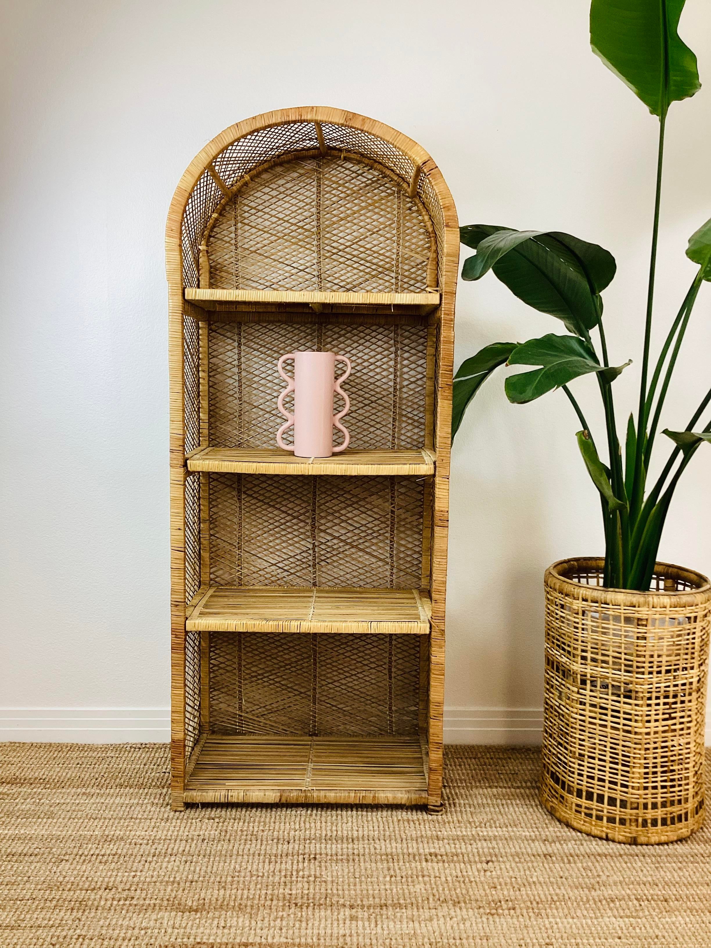 Vintage 1970s Rattan Wicker Boho Shelf | Chairish