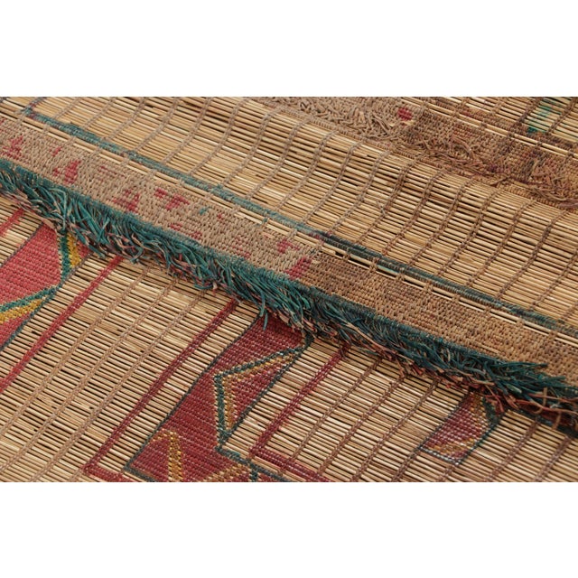 Animal Skin Vintage Square Tuareg Mat in Red and Green Tribal Geometric Patterns For Sale - Image 7 of 7