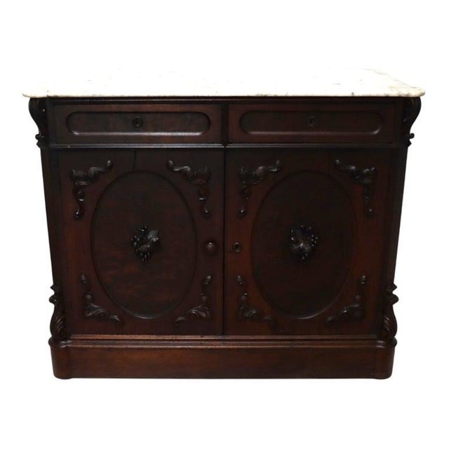 Renaissance Revival Carved Walnut Marble Top Sideboard With Grape Clusters C1890 For Sale - Image 6 of 13