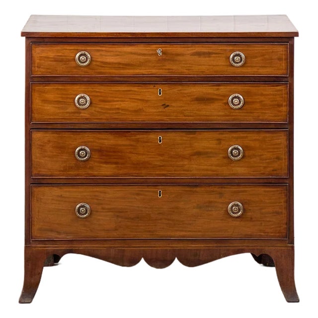 19th Century English Mahogany 4-Drawer Chest With Ring Pulls (C. 1880) For Sale