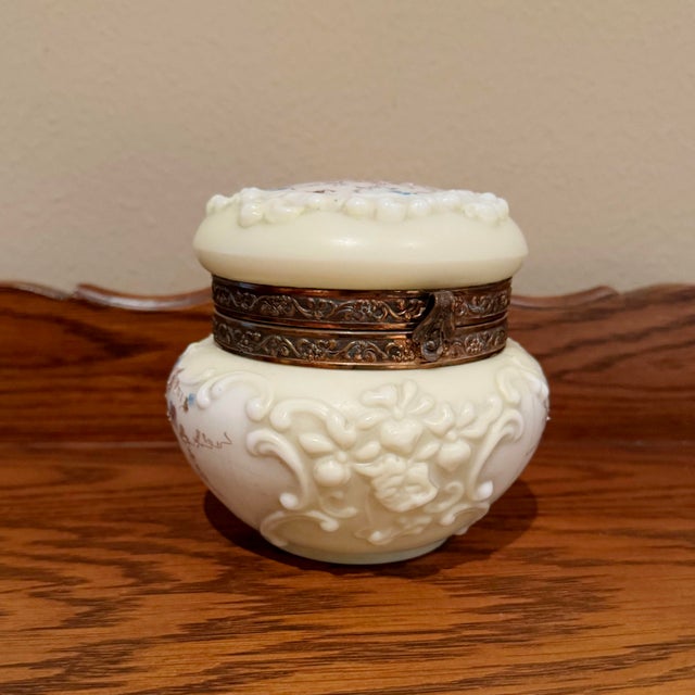 Victorian Antique Wavecrest Hinged Floral Decorated Dresser Jar For Sale - Image 3 of 10