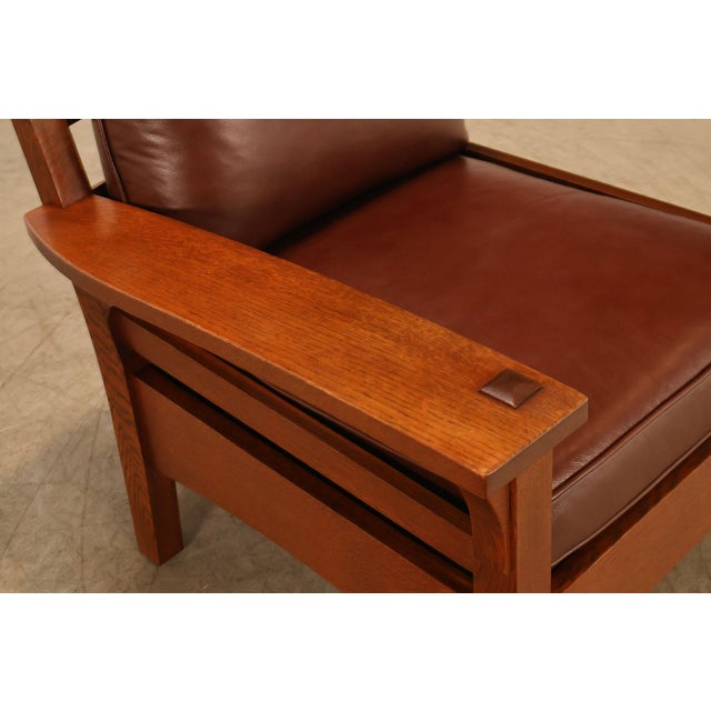Stickley Mission Collection Oak And Leather Lounge Chair For Sale In Philadelphia - Image 6 of 18
