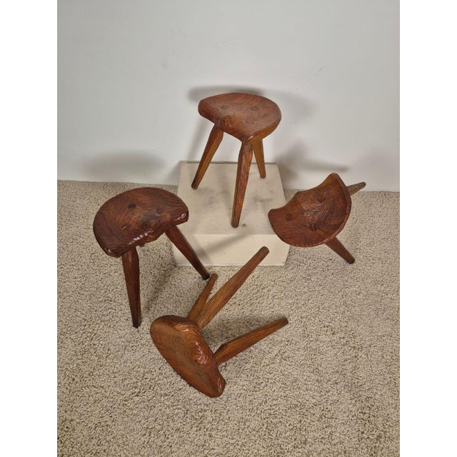 Wood Rustic Stools in the style of Jean Touret, 1950s, Set of 4 For Sale - Image 7 of 18