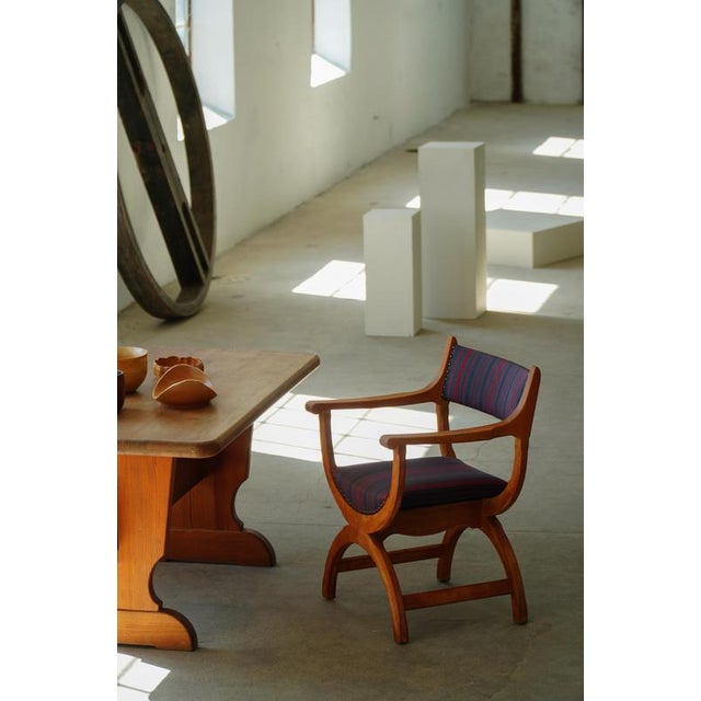 Gold Danish Modern Oak Model Kurul Armchairs attributed to Henning Kjærnulf, 1960s, Set of 2 For Sale - Image 8 of 18