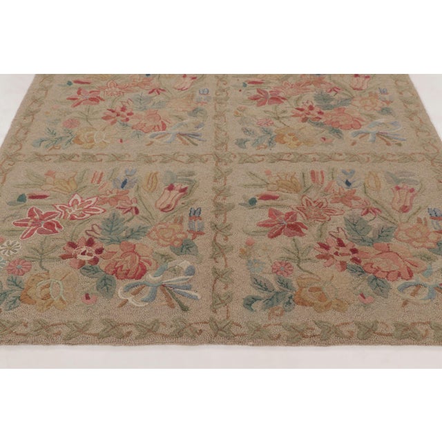 Traditional Antique 20th Century Hooked Rug With Floral Panels in Beige & Soft Hues - Rug & Kilim For Sale - Image 3 of 11