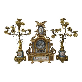 Antique French Japy Frères Ormolu & Sevres Style Porcelain Clock Garniture Set – True Masterpiece For Sale