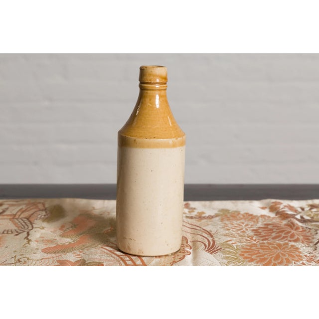 White Vintage Chinese Ceramic Flask with Yellow and Cream Glaze, Several Available For Sale - Image 8 of 12