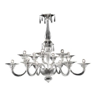 Elegant Transparent Venetian Murano Glass Chandelier For Sale