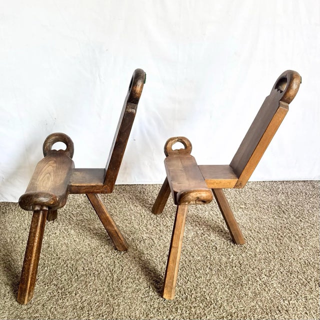 Brown Vintage Handmade Wooden Birthing Chairs – A Pair For Sale - Image 8 of 9