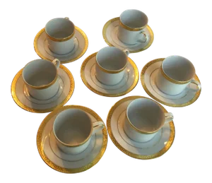 Vintage Royal Tettau Porcelain Espresso Cups & Saucers - Service for 7