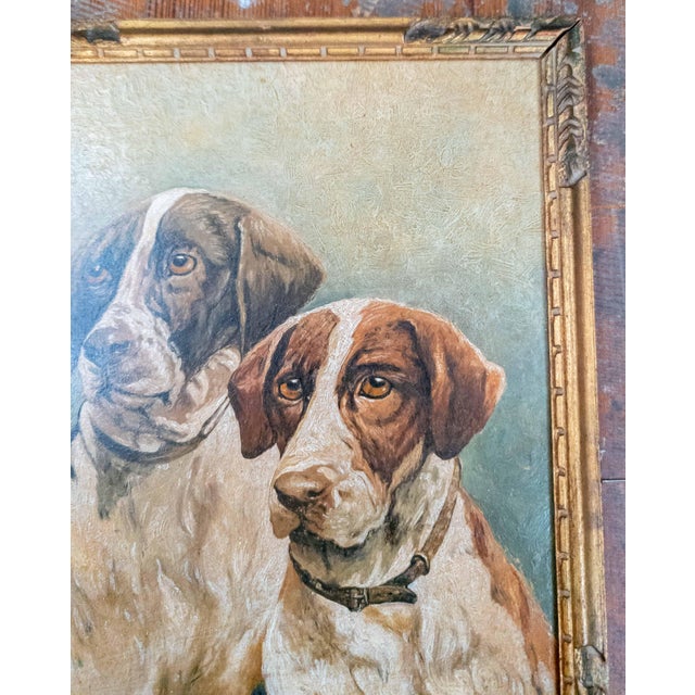 Wood 20th Century American Oil on Wood Panel Painting of Two Pointer Hunting Dogs For Sale - Image 7 of 11