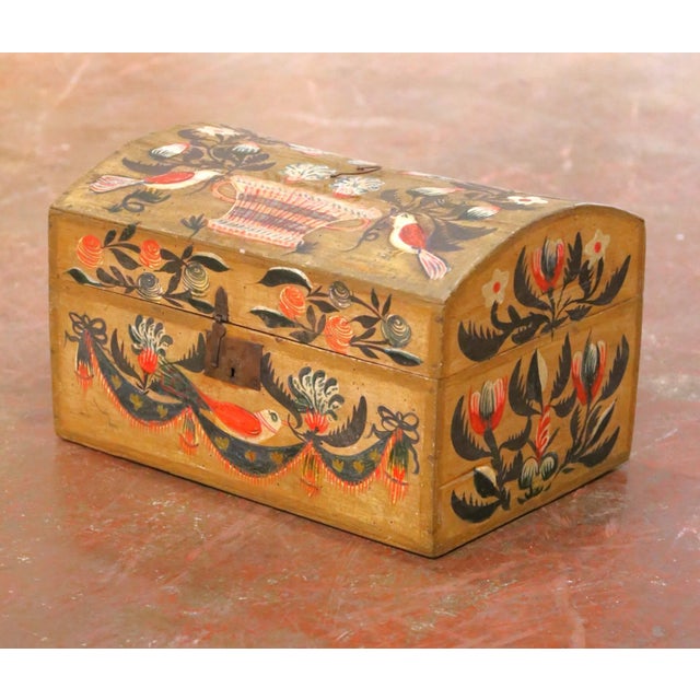 Late 18th Century 18th Century French Normandy Carved & Painted "Coffre De Mariage" Wedding Trunk For Sale - Image 5 of 9