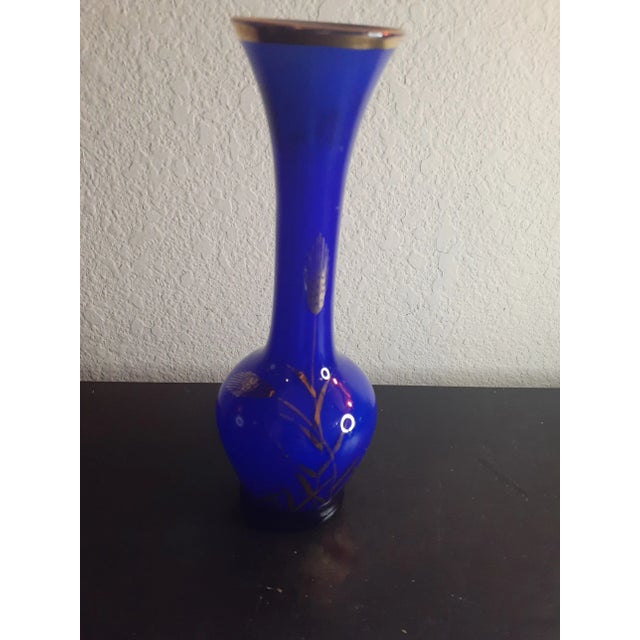 Blue 1940s Bohemia Cobalt Blue Gilded Decorative Vase For Sale - Image 8 of 8