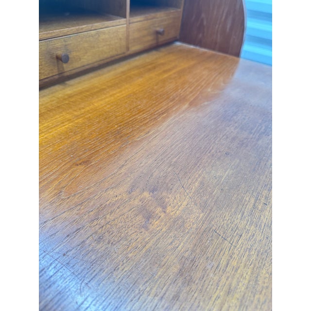Mid 20th Century Swedish Modern Teak Roll Top Desk With Fitted Compartment For Sale - Image 9 of 15