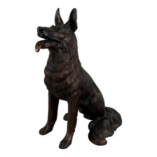 Sitting German Shepherd Bronze Sculpture – 29”h For Sale