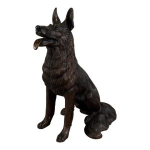 Sitting German Shepherd Bronze Sculpture – 29”h