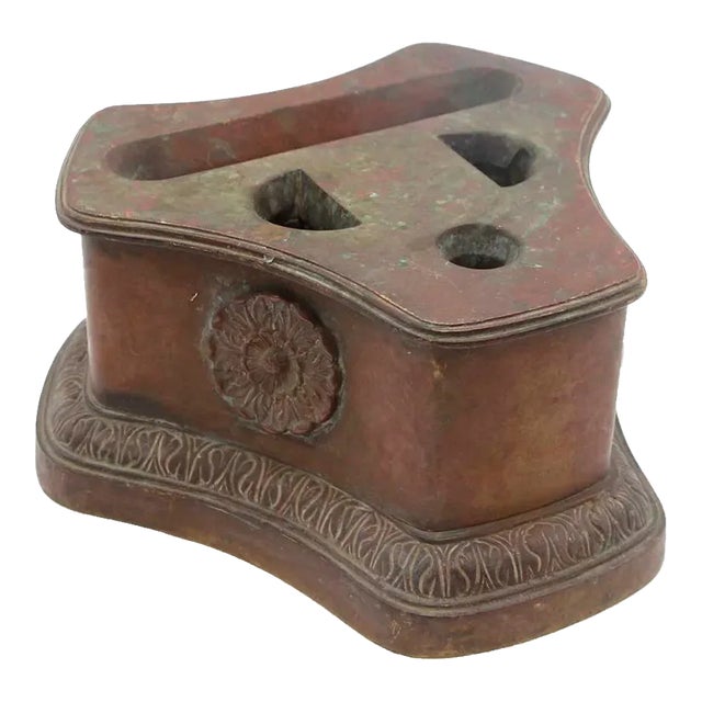 Antique Bronze Floral Fireplace Tool Holder For Sale