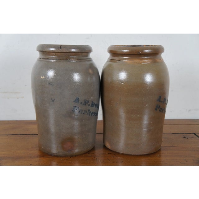 Antique Ap Donaghho Salt Glaze Cobalt Stoneware Crocks Canning Jars- Set of 2 For Sale - Image 4 of 12
