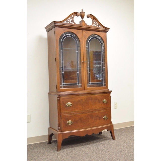 Antique Federal Style Inlaid Mahogany Stained Leaded Glass China