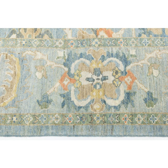 Modern Sultanabad Square Wool Rug - Light Blue & Terracotta Hand-Knotted For Sale - Image 10 of 11