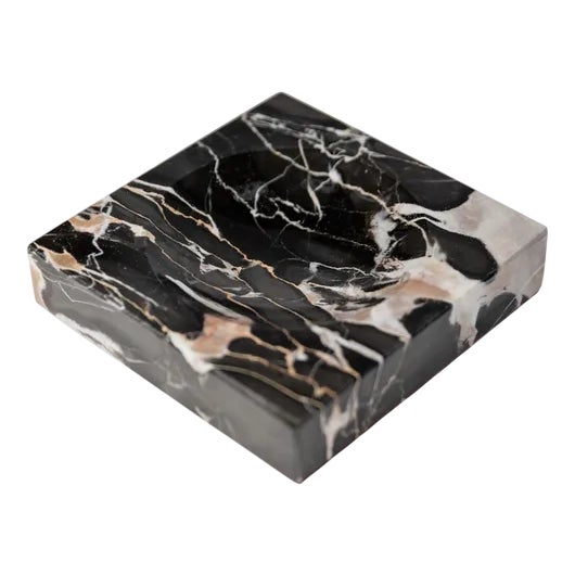 Vintage Black, Beige and White Marble Ashtray, Italy, 1970s For Sale