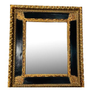 Vintage Black and Gold Beveled Glass Wall Mirror For Sale