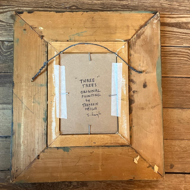 Contemporary Contemporary Original Stephen Heigh Painting “Three Trees “ Vintage Carved Wood Frame For Sale - Image 3 of 3