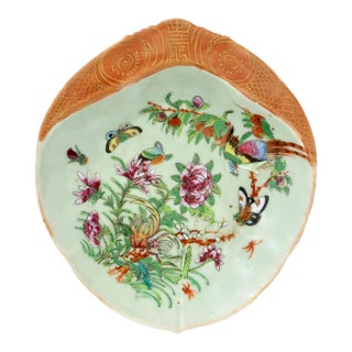 Antique Chinese Export Celadon Shrimp Dish with Figural Rim For Sale