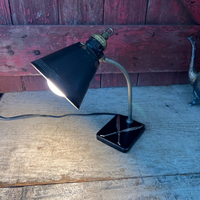 1930s Chase Brass & Copper Co. Art Deco Desk Lamp Black Shade & Feather Base For Sale - Image 17 of 17