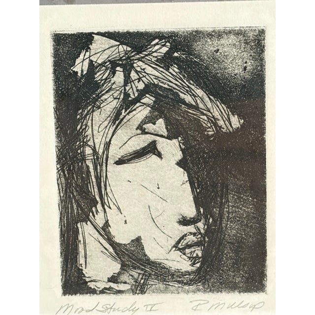 Black Set of 3 Signed Mood Study Portrait Etchings – Professionally Framed For Sale - Image 8 of 9