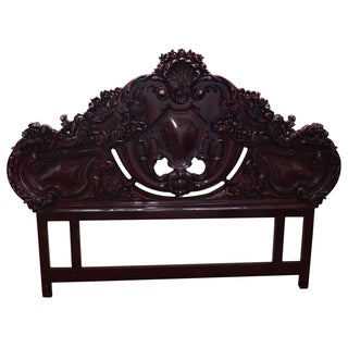 Maroon & Gold Accented King Size Rococo Headboard For Sale